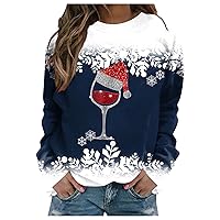 Women Christmas Sweatshirts Snowman Printing Tops Long Sleeve Cute Pullover Tops 2023 Fall Winter Outfits