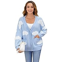 SOLY HUX Women's Button Down V Neck Long Sleeve Cloud Open Front Knit Cardigan Sweater
