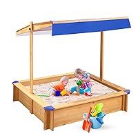 Kids Sandbox with Cover, Large Outdoor Sandbox with Canopy Height Adjustable, Sand Pit for Backyard Play, Wooden Sand Box for Kids Ages 4-8, for Children