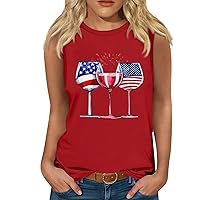 Womens Fourth of July Shirts Patriotic Tank Tops for Women 2024 Vintage American Flag Print Casual with Sleeveless Round Neck Cami Shirts Red XX-Large