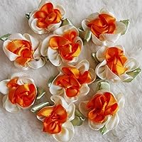 50pcs 2tone Satin Ribbon Flowers Bows Appliques Polyester 3cm Wide Handmade DIY Craft Wedding Dress Gift Decoration (Orange)