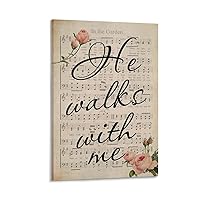TOEJGF In The Garden Hymn Poster He Walks With Me Canvas Wall Art Poster Canvas Painting Posters And Prints Wall Art Pictures for Living Room Bedroom Decor 08x12inch(20x30cm) Frame-style