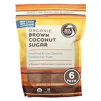Organic Brown Coconut Sugar - Coconut Palm Sugar, Unrefined, Fine Crystals, Cane Sugar Replacement, Coconut Blossom Nectar, Vegan, Perfect for Baking - 1 Pound (Pack of 6)