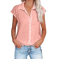 Linen Shirts for Women Cotton Button Down Shirt Summer Short Sleeve Loose Fit Collared Casual Work Blouse Tops