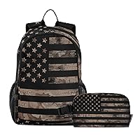 ALAZA American Usa Flag with Desert Camouflage Backpack and Lunch Bag Set Back Pack Bookbag Cooler Case Kits