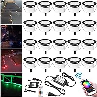 FVTLED WiFi LED Deck Lights Kit RGBW, 20pcs Φ1.77 Smart Phone Control Low Voltage Recessed Muticolor & Warm White Soffit Yard Path Stair Decor Lamp Fit for Alexa Google Home, Black Shell