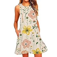 Spring Dresses for Women 2024 Summer Suspender Dresses Beach Casual Sleeveless Floral Print Tank Loose Sundress