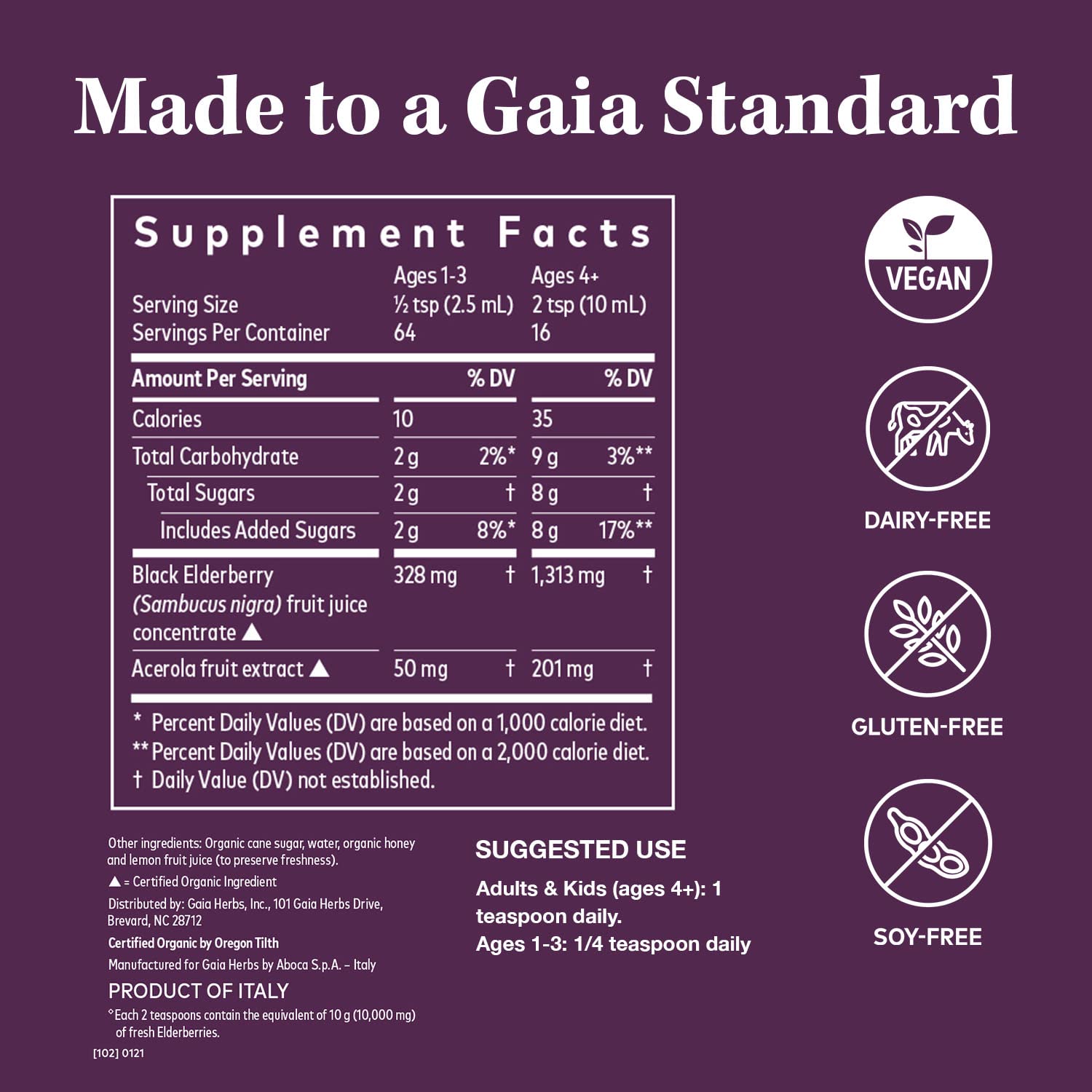 Gaia Herbs Black Elderberry Syrup - Daily Immune Support with Antioxidants, Organic Sambucus Elderberry Supplement, 5.4 Fl Oz