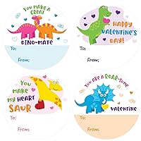 Valentine Gift Tag Stickers - Valentines Labels for Kids - to from Happy Valentine's Day Stickers - 40 Count (Dinosaur)