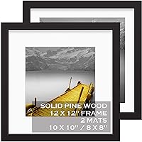 12x12 Picture Frames Black Made of Solid Wood Display Pictures 10x10 or 8x8 with Mat or 12x12 without Mat – Each 12x12 Inch Square Photo Frames with 2 Mats for Wall or Tabletop Mount, Set of 2