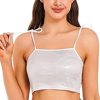 ACSUSS Women Sexy Shiny Crop Tops Metallic Solid Summer Camis Casual Sleeveless Strap Club Wear