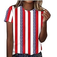 American Flag T Shirt Women 4th of July Shirts Summer Crewneck Short Sleeve Tee Tops for Going Out