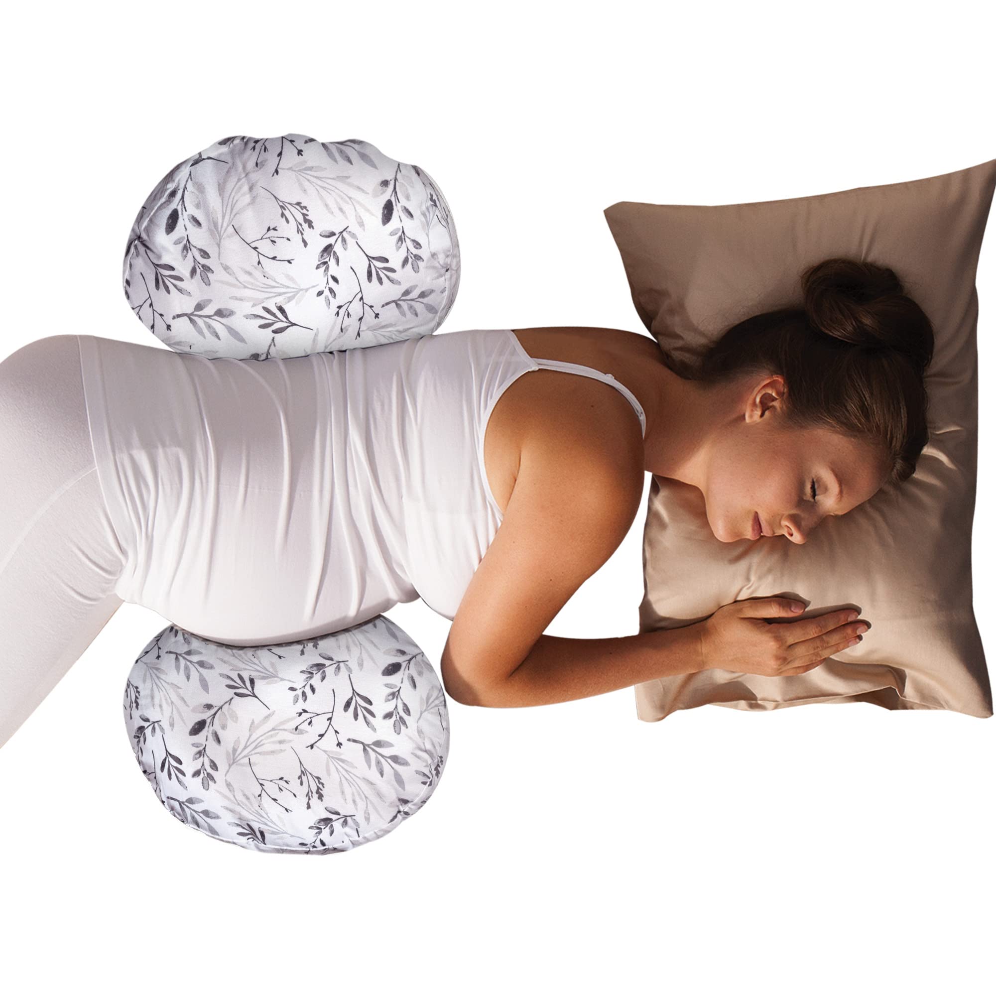 Boppy Side Sleeper Pregnancy Pillow with Removable Jersey Pillow Cover, Gray Falling Leaves, Compact Stay-Put Design with Signature Stretch Panel, Prenatal and Postnatal Positioning
