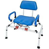 ILG-668 Tub Transfer Bench Shower Chair for Inside Shower with Easy Access Swivel Padded Seat and Pivoting Arms, and Adjustable Height for Handicap and Seniors, Blue