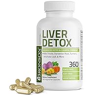 Bronson Liver Detox Advanced Detox & Cleansing Formula Supports Health Liver Function with Milk Thistle, Dandelion Root, Turmeric, Artichoke Leaf & More, Non-GMO, 360 Vegetarian Capsules