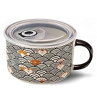 Cute Ramen Bowl, 28 Ounce Microwave Bowl, Pho Bowls, Orange Porcelain Large Bowl, Soup Mugs With Handles, Wide Large Soup Cup