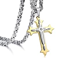 Cross Necklace Pendant for Men Boys Women Girls Stainless Steel Cross Faith Necklace Cubic Zirconia Christian Prayer Gifts Friendship Jewelry with 22/24 inches Byzantine Chain