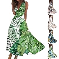 Women's Summer Dresses 2024 Fashion Hawaiian Print V-Neck Sleeveless Tunic Casual Dresses Spring, S-3XL