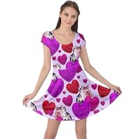 CowCow Women's Fashion Happy Valentines Day Love Cupid Pattern Short Sleeve Dress, XS-5XL