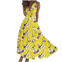 Sundresses for Women 2024 Cross Deep V-Neck Floral Summer Sleeveless Swing Vacation Maxi Dress Casual Flowy Beach Party Dress