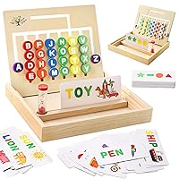 Wooden Montessori Toys for Kids 2 3 4 5 6 7 8 Years Old, Alphabet Learning Toys with 34 Cards, Color Shape Matching Slide Puzzles Brain Teaser Logic Board Games for Preschool Kindergarten Homeschool