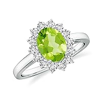 Natural Peridot Princess Diana Halo Ring for Women Girls in Sterling Silver / 14K Solid Gold/Platinum