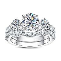 Moissanite Wedding Rings Bridal Set 3.7CTTW D Color VVS1 Clarity Round Brilliant Cut Moissanite Diamond S925 Sterling Silver Wedding Band Engagement Rings for Women with Certificate