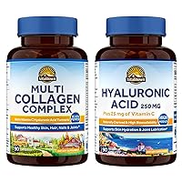 Glow Up Bundle (Pack of 2) | Multi Collagen Complex (Item 1) & Hyaluronic Acid (Item 2) | 90 Collagen Complex Capsules & 90 HA + VC Capsules | Non-GMO No Gluten