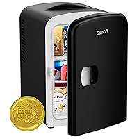 Silonn Mini Fridge, Portable Skin Care Fridge, 4 L/6 Can Cooler and Warmer Small Refrigerator with Eco Friendly for Home, Office, Car and College Dorm Room, Compact Refrigerator and Black (SLRE01B)
