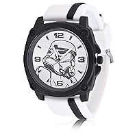 Accutime Lucas Star Wars Adult Men's Analog Watch - Black Round Large Glass Dial Face, Mattle Case, Males, Analog Watch, White Silicone Strap (Model: STM1104AZ)