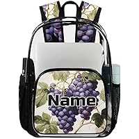 Grapes Fruit Vintage Personalized Clear Backpack Custom Large Clear Backpack Heavy Duty PVC Transparent Backpack with Reinforced Strap