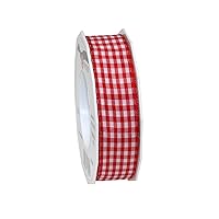 1-Piece 25 mm - 20 m Vichy Wired Checked Taffeta, Red/White