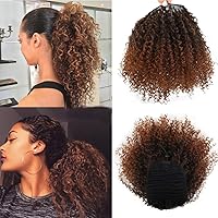 Drawstring Puff Afro Kinky Curly Ponytail For Black Women Short Wrap Synthetic Clip in ponytail Hair Extensions 8inch Ombre #T1B/30 Color