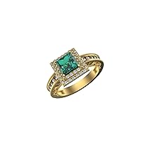 Square Emerald And Diamond 14K Solid Gold Natural Green Emerald Diamonds Engagement Ring Wedding Rings for Ladies Women
