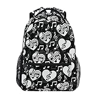 ALAZA Music Note Musical Sheet Heart Backpack Purse with Multiple Pockets Name Card Personalized Travel Laptop School Book Bag, Size M/16.9 inch