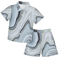 visesunny Toddler Boys 2 Piece Outfit Button Down Shirt and Short Sets Marble Pattern Boy Summer Outfits