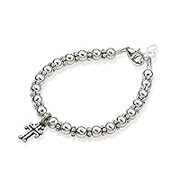 Christening Sterling Silver Beads and Spacers with Sterling Silver Cross Charm Luxury Stylish Unisex Baby Bracelet (BASC)