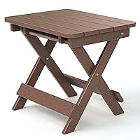 TORVA Outdoor Adirondack Foldable Side Table,Patio End Table for Poolside Garden, Weather Resistant Coffee Table -Plastic High-Density PE（Brown Color-floldable