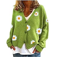 Cute Embroidery Daisy Cardigan Sweaters for Women Aesthetic 90s Button Down Open Front Jumper Jackets Casual Outwear
