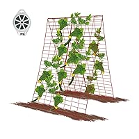 GROWNEER 34 x 48 Inches Red Foldable Cucumber Trellis A-Frame Garden Trellis with 328 Feet Twist Ties, for Cucumber, Climbing Plants Vegetables Flowers