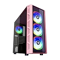 Apevia Guardian-G-PK Guardian Mid Tower Gaming Case with 2 x Tempered Glass Panel, 2 x Vertical Graphics Card PCI-E Slots, Top USB3.0/USB2.0/Audio Ports, 4 x RGB Fans, Pink Frame