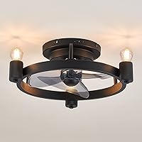 LEDIARY Black Ceiling Fans with Lights and Remote, 18.5 Inch Small Low Profile Flush Mount Ceiling Fan with Light, Farmhouse Modern Industrial Ceiling Fan for Bedroom,Kitchen,Home