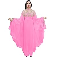 Woman's Dubai Kaftan Dress with mulitple Color and Gold Beaded Work Moroccan Caftan