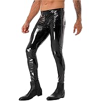 FEESHOW Mens Shiny Leather Zipper Crotch Jeans Pants Tights Long Leggings Trousers Clubwear