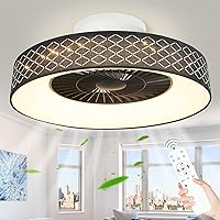 DLLT Remote Ceiling Fan with Led Light, 40W Modern Dimmable Ceiling Fan Lighting, 7 Invisible Blades, 22