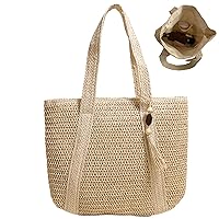 Shoulder Bags Straw Bag Large Capacity Straw Tote Bag Straw Beach Bag with Tassels ＆ Smooth Zipper, Womens Woven Bag Summer Handbag for Outdoor Beach Vacation