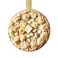 Round Double Sided Christmas Ornament of a White Chocolate Macadamia Cookie Holiday Decor Delicious Foodie Snack Dessert for Biscuit Cookies Lover Baker Food - Flat Printed Design Xmas Tree Ornaments