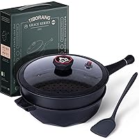 8 in 1 Multipurpose 11 Inch 5 Quart Heat Indicator Nonstick Deep Frying Pan with Glass Lid, Stay-cool Handle, Steamed Grid, PFOA-Free,Dishwasher&Oven Safe,Works with All Stovetops (Black)