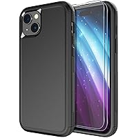 Diverbox for iPhone 15 Plus Case [Shockproof] [Dropproof] [Tempered Glass Screen Protector ],Heavy Duty Protection Phone Case Cover for Apple iPhone 15 Plus 6.7 inch (Black-3in1)