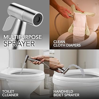 Stainless Steel Cloth Diaper Sprayer Kit by Easy Giggles - Handheld Bidet Spray for Toilet with Brushed Nickel Finish and Complete Accessories